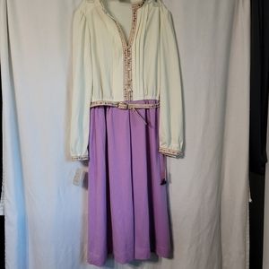 New Dead Stock Vintage 70s Act I Dress Purple and Ivory